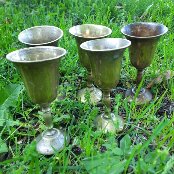 Vintage MCM AMC silver plated brass mini cordial glasses (5) - Picture 1 of 9
